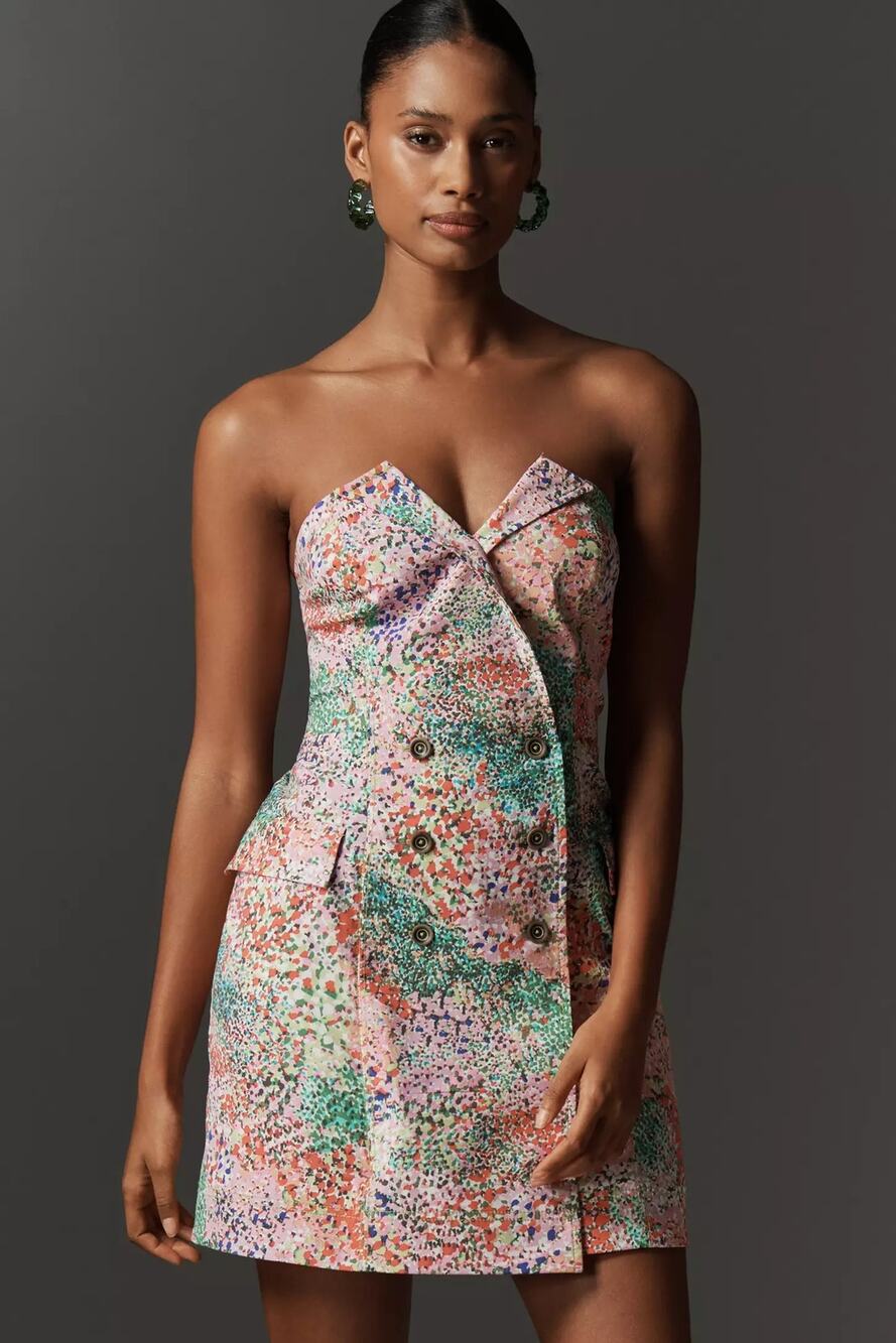 New Anthropologie Maeve Strapless Blazer Shift Mini Dress $158 Medium Multicolor